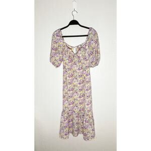 Sweet Pot Women's Floral Midi Dress Puff Sleeve Ruffle Hem Cottagecore Peasant